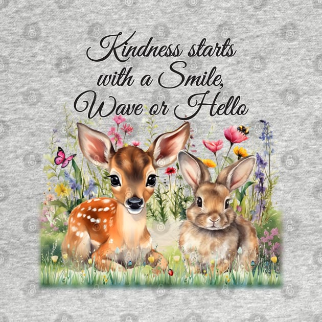 Deer and Bunny in flowers. by KEWDesign